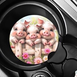 Three Cute Pigs Car Coasters Absorbent Set of (2)
